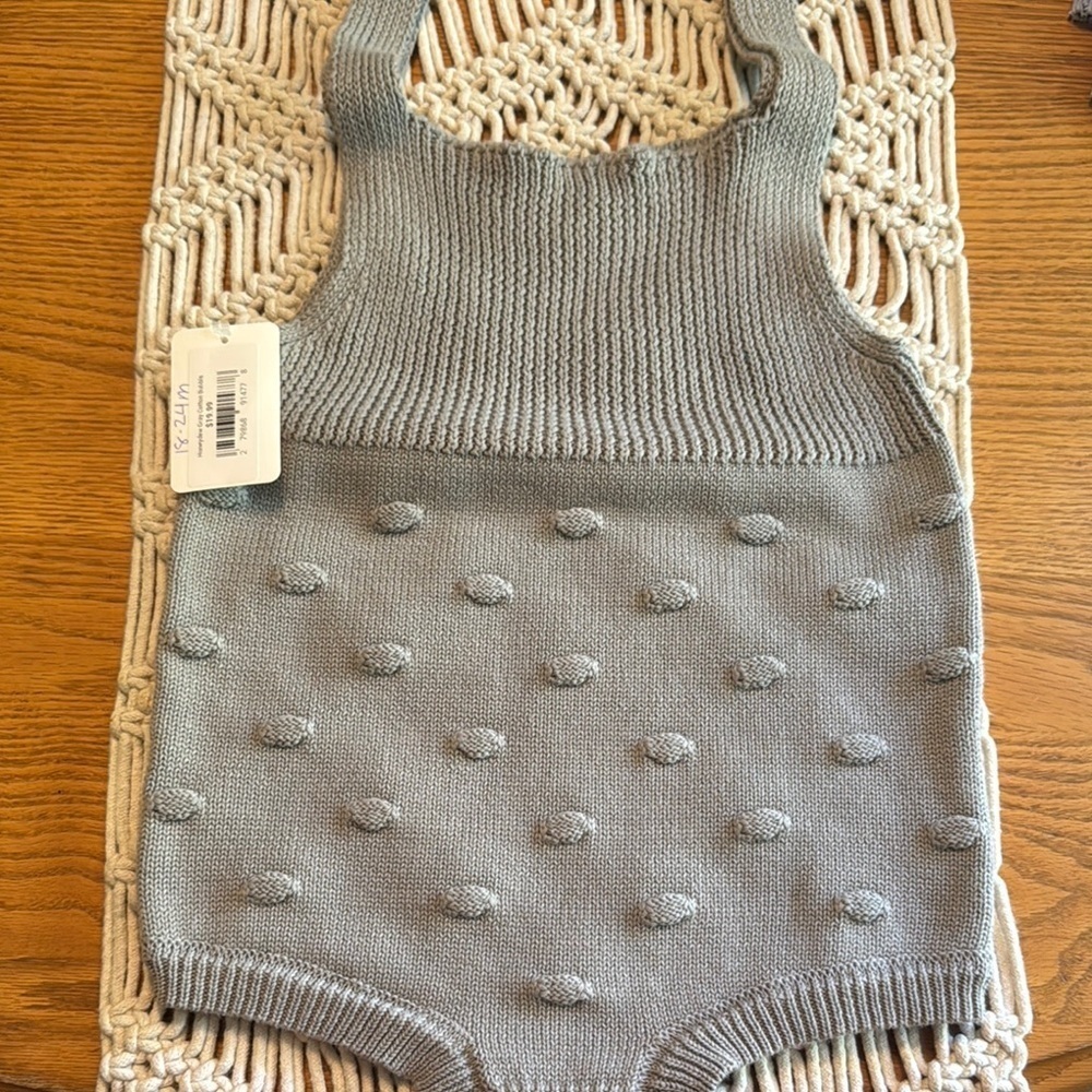 NWT Boutique Gray‎ cotton Knit Baby bubble Romper